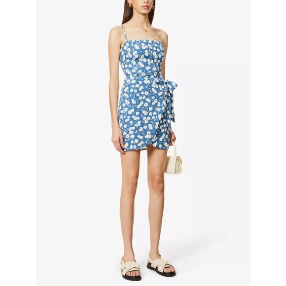 $248 Reformation Canal Blue Floral Wrap Mini Dress - 8 - Picture 2 of 7
